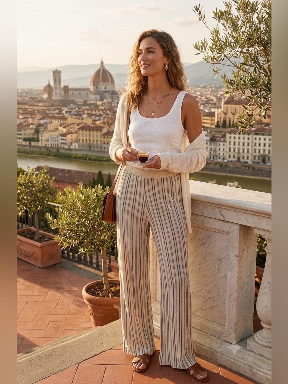 ZARA Linen blend Striped Beige and Black Pants size small
